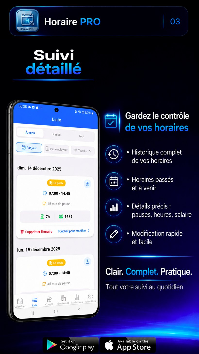 Horaire PRO — suivi détaillé des horaires